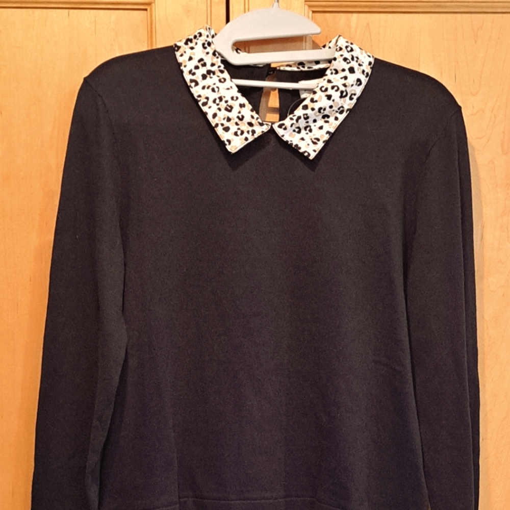 J. Crew Factory Black Leopard Print Collar Sweater Size S